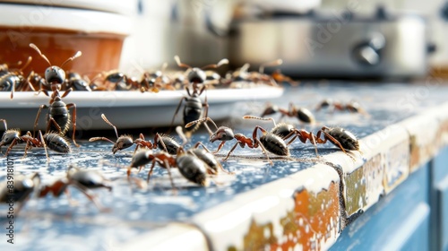 Ant Infestation on Kitchen Counter Close-up Shot