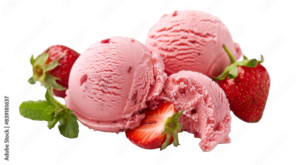 Strawberry-flavored ice cream scoop, evoking freshness, sweetness, and irresistible flavor Strawberry-flavored ice cream scoop, evoking freshness, sweetness, and irresistible flavor