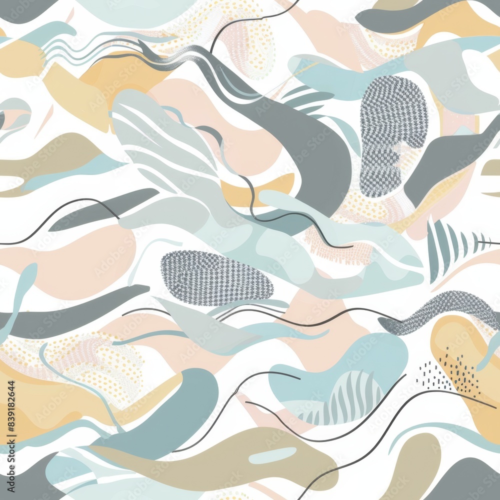 Fototapeta premium Abstract Pastel Waves and Organic Shapes Pattern Design