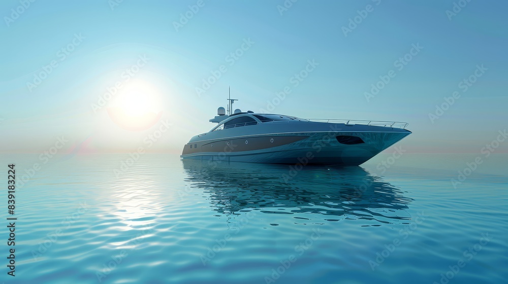 Fototapeta premium Modern yacht featuring clean lines and smooth surfaces sleek architecture focus on vibrant composite ocean backdrop