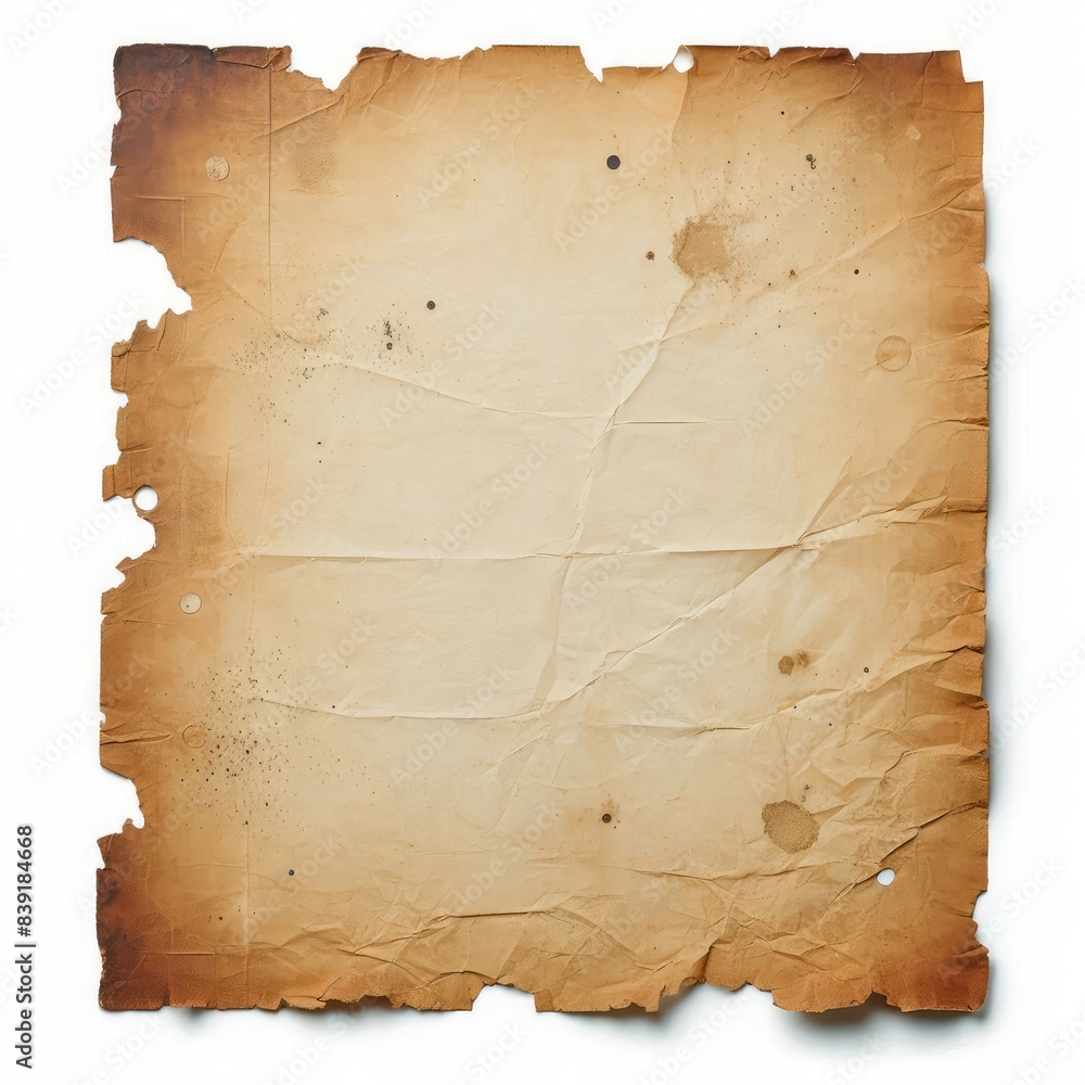 Fototapeta premium Old piece of torn and grunge paper sheet isolated on a white background
