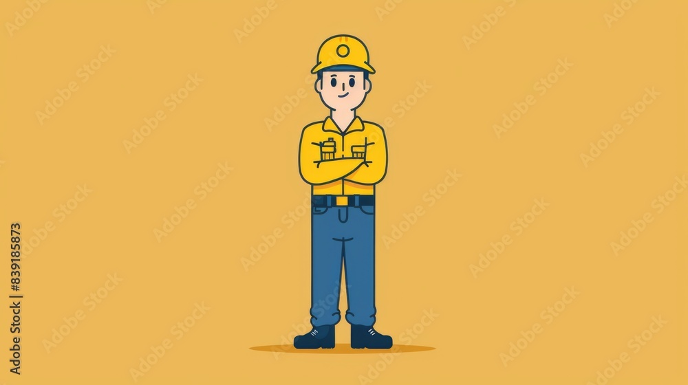 A cartoon of a man in yellow and blue uniform standing with his arms crossed, AI A cartoon of a man in yellow and blue uniform standing with his arms crossed, AI