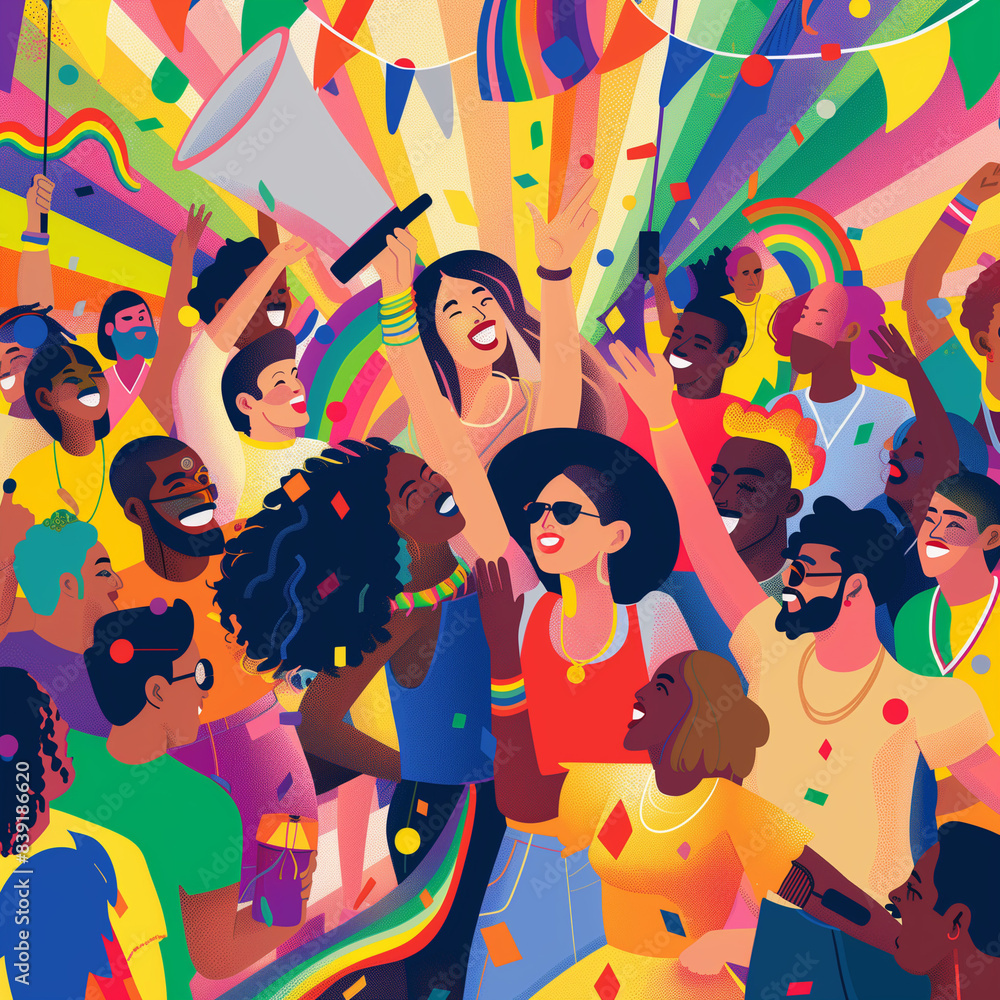 LGBTQIA community celebrating a festival with music and dance LGBTQIA community celebrating a festival with music and dance