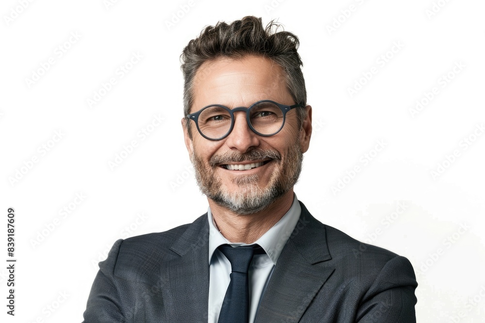 Friendly and smiling businessman looking at camera with reliability isolated on white background Friendly and smiling businessman looking at camera with reliability isolated on white background