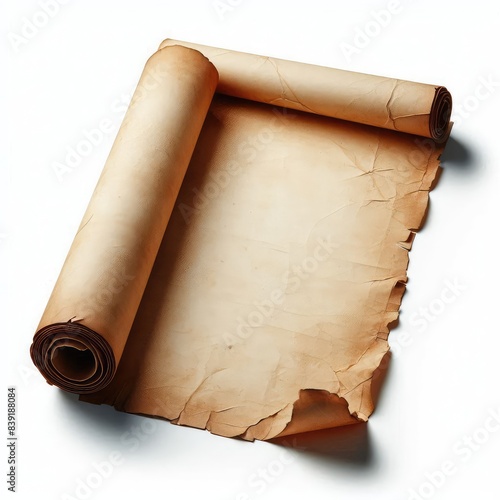 Old piece of torn and grunge paper sheet isolated on a white background
