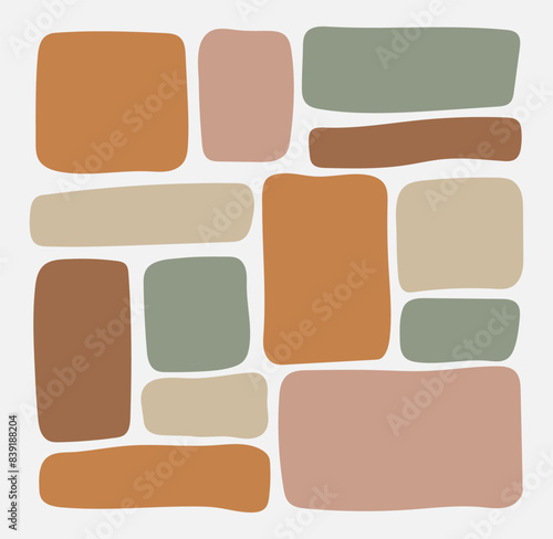 Set of drawing brown rectangle shape. Organic geometrical figures. Textbox in doodle and hand drawn style. Colored pastel blank template.
