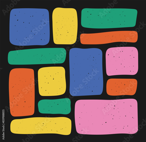 Set of textured multicolored rectangle shape. Drawing organic blank background. Color speech bubble blobs. Textbox in doodle and hand drawn style.