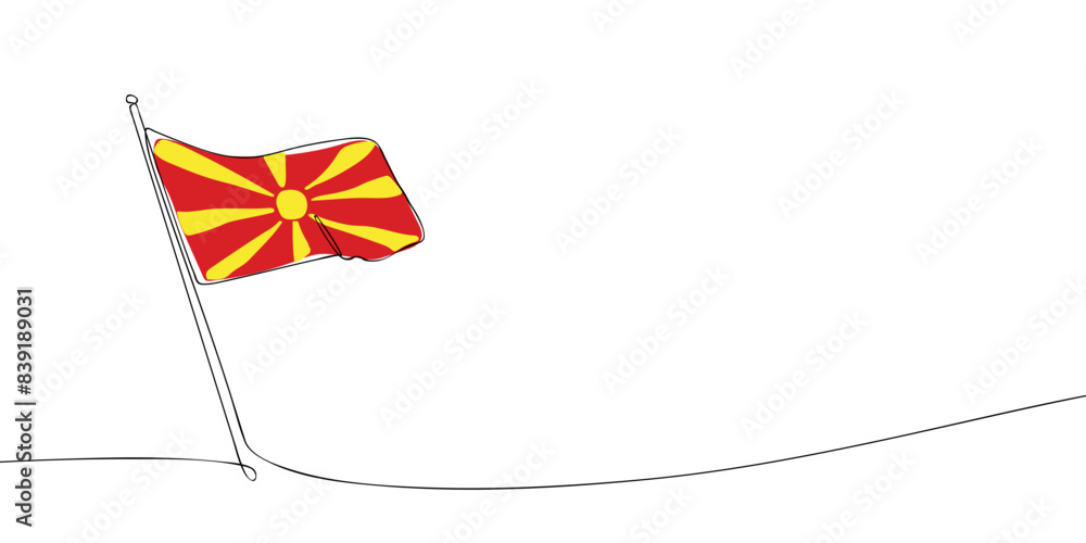 Naklejka premium A single line drawing of a North Macedonia flag. Continuous line Republic of North Macedonia icon. One line icon. Vector illustration
