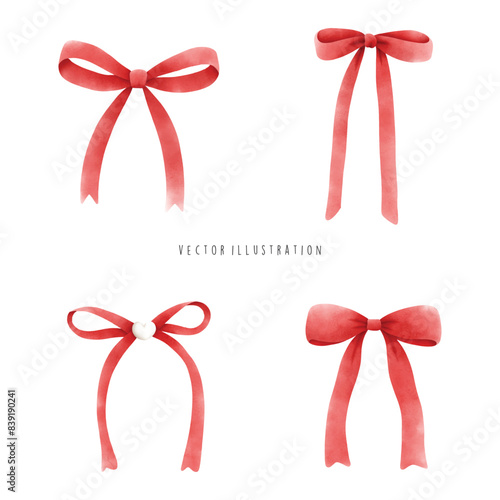 Watercolor Coquette Red Ribbon. Vector Illustration