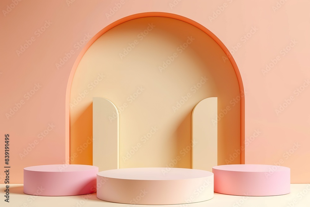 Stand podium wall scene pastel color background, geometric shape for product display presentation. Minimal scene for mockup products Stand podium wall scene pastel color background, geometric shape for product display presentation. Minimal scene for mockup products