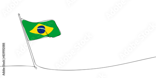 A single line drawing of a Brazil flag. Continuous line Federative Republic of Brazil icon. One line icon. Vector illustration