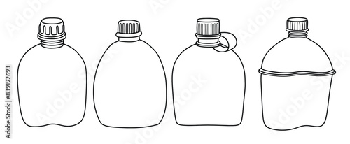 Military flask doodle icon hand drawing set vector illustration