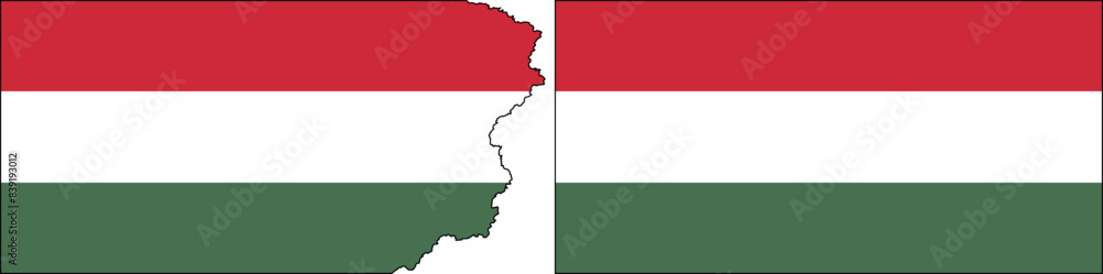 Hungarian flags vector. Standard flag and with torn edges Hungarian flags vector. Standard flag and with torn edges