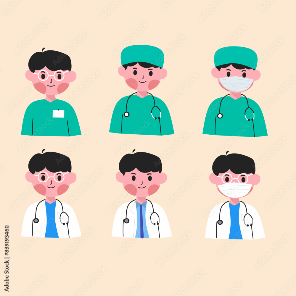 icons set of male Avatar cute health care worker doctors nurse and Paramedic icons set of male Avatar cute health care worker doctors nurse and Paramedic