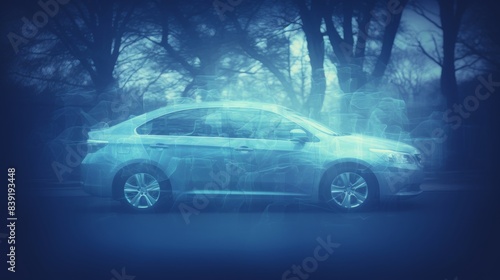 Unique double exposure art. car and engine fusion for creative projects and marketing purposes © pueb