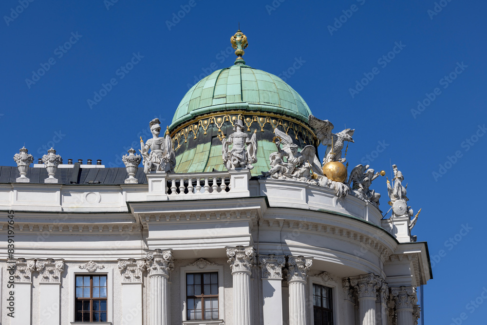 Details of decorative facade of Hofburg Palace with Sisi Museum, Vienna, Austria