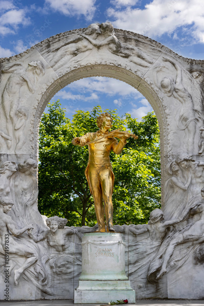 Austrian composer Johann Strauss monument, located in the city park (Stadtpark), Vienna, Austria