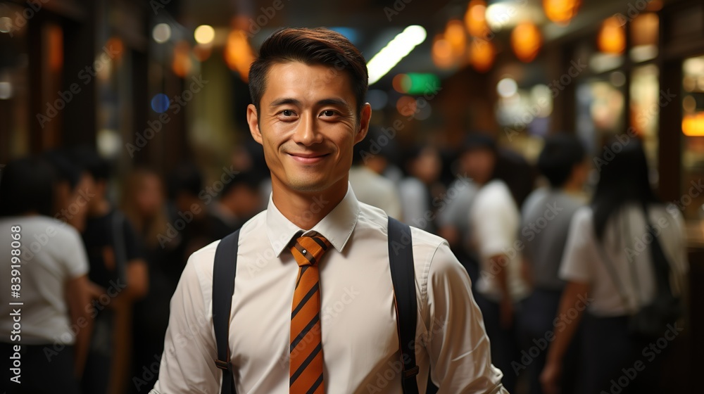 Fototapeta premium handsome asian man businessman at restaurant, afterwork social connection party
