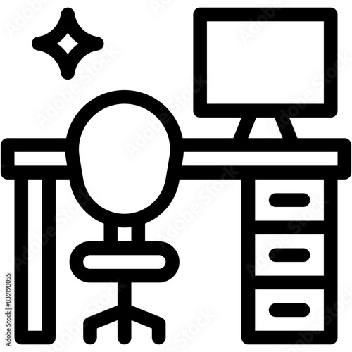 Vector Icon Workplace, Desk, Furniture, Studio, Workbench, Office