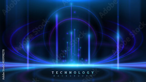 Abstract futuristic background with glowing blue lights and digital elements, perfect for technology themes and high-tech presentations. Vector illustration.