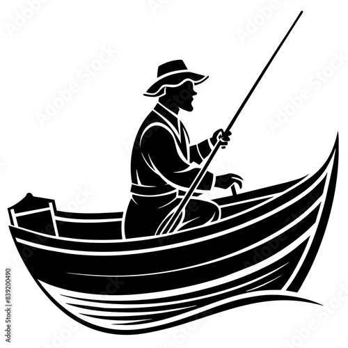 fisherman in boat Vector Silhouette illustration
