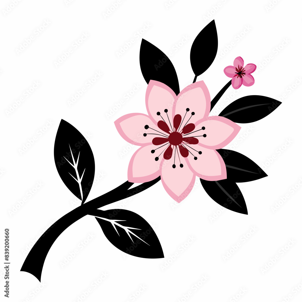 Obraz premium 2d flat color silhouette vector of a cherry blossom flower