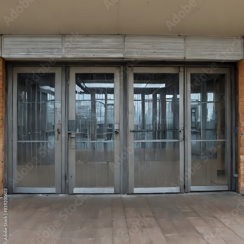 a large glass door that is open to a building
