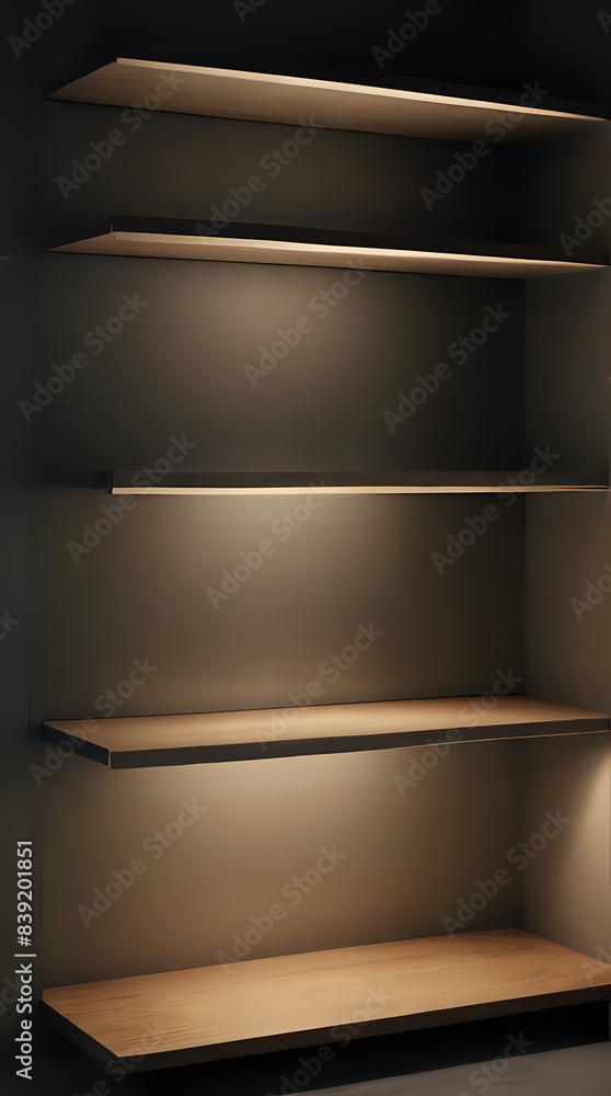 a shelf with a light on it in a room a shelf with a light on it in a room