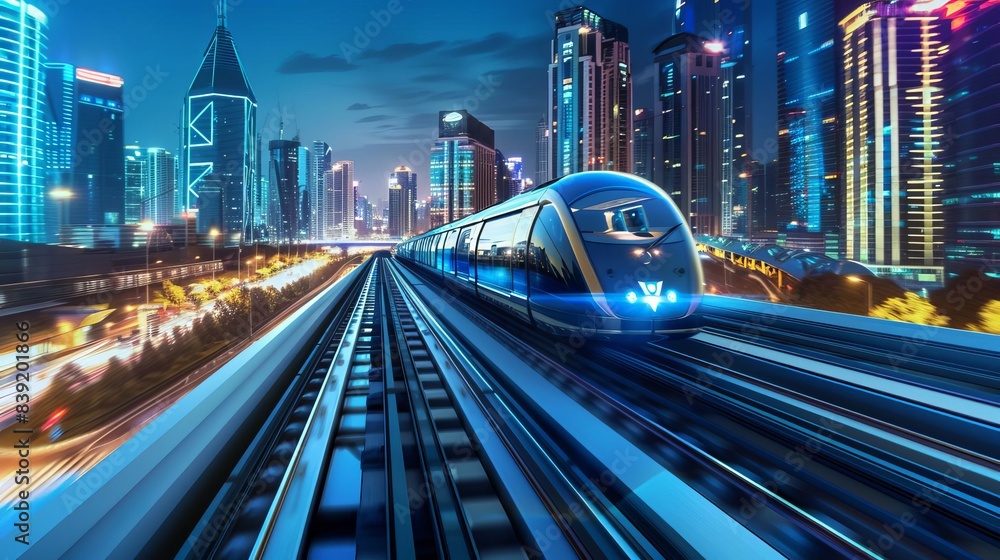 futuristic highspeed train network seamlessly integrated into urban landscape maglev technology transportation interface visualization futuristic highspeed train network seamlessly integrated into urban landscape maglev technology transportation interface visualization