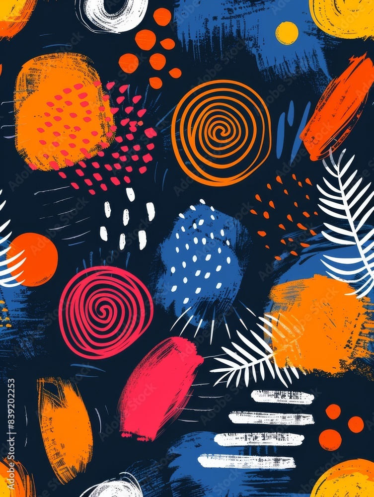 Abstract artistic background with colorful shapes, lines, and dots in vibrant hues forming a modern pattern. Abstract artistic background with colorful shapes, lines, and dots in vibrant hues forming a modern pattern.