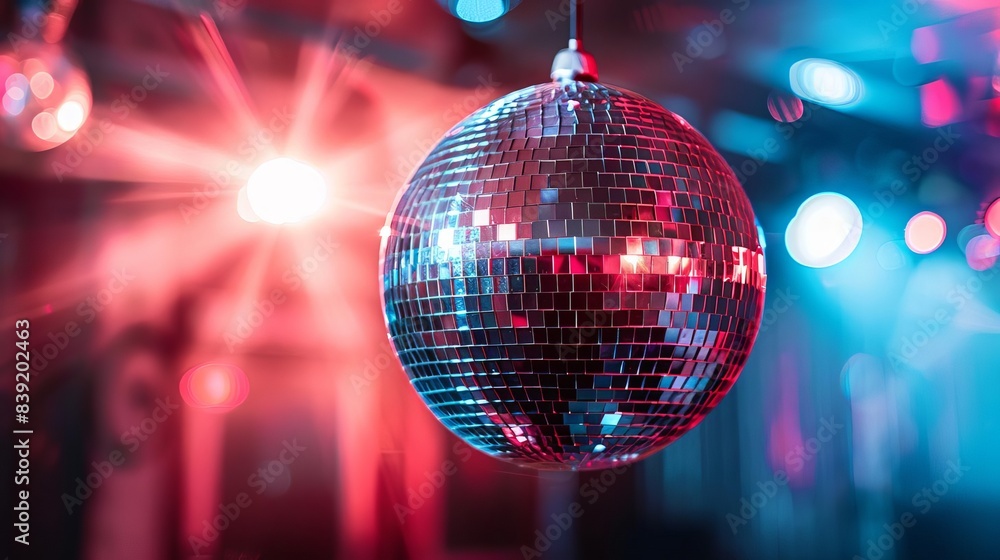 Obraz premium glittering mirror ball with bright flare in night club abstract closeup