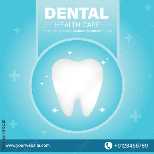 Dental health care square postr template design suitable for dental clinic. oral health concept.