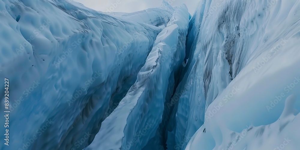 custom made wallpaper toronto digitalClose-up of a crevasse in mountain glacier, deep blue ice visible, stark contrast, overcast light. 