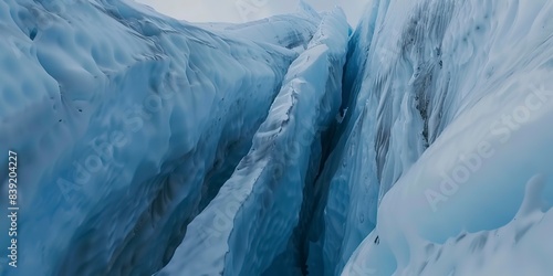 Wallpaper Mural Close-up of a crevasse in mountain glacier, deep blue ice visible, stark contrast, overcast light.  Torontodigital.ca