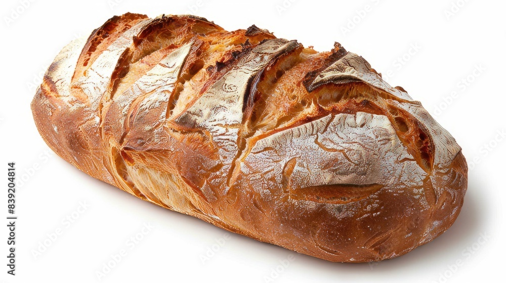 Freshly baked loaf of bread cooling, isolated on a white background Freshly baked loaf of bread cooling, isolated on a white background