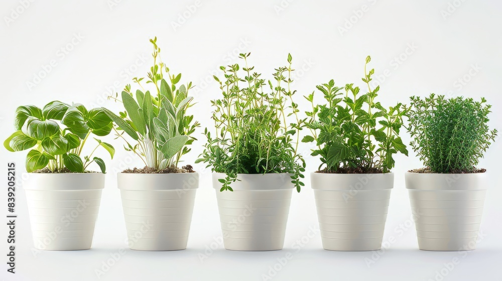 Fototapeta premium Potted herbs, isolated on a white background