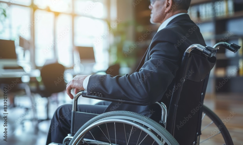 Close up hand Disabled businessman in wheelchair in office Close up hand Disabled businessman in wheelchair in office