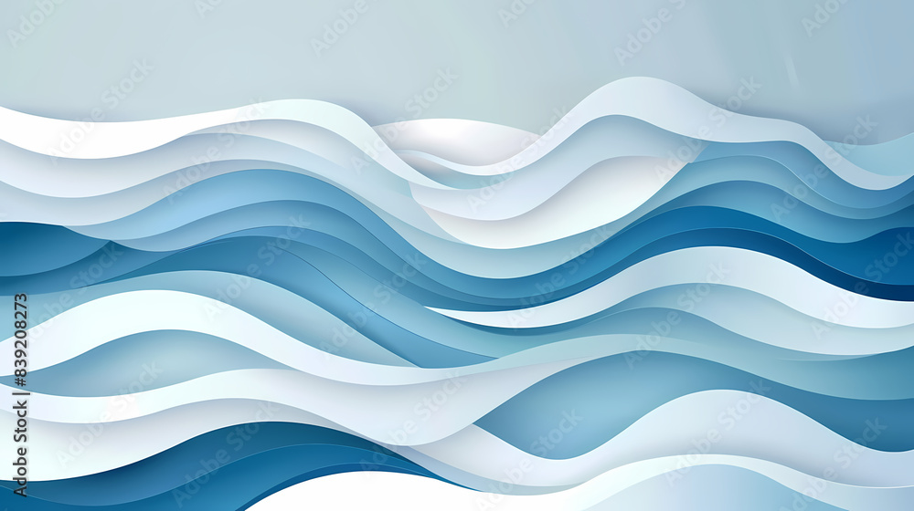 Fototapeta premium Abstract light blue waves paper art background vector image