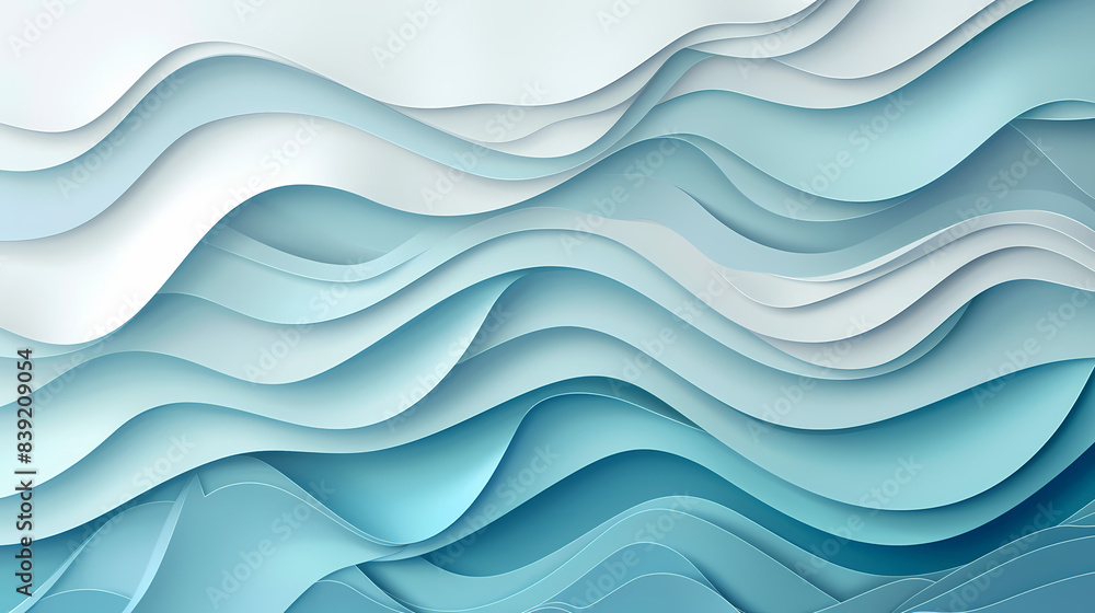 Fototapeta premium Abstract light blue waves paper art background vector image