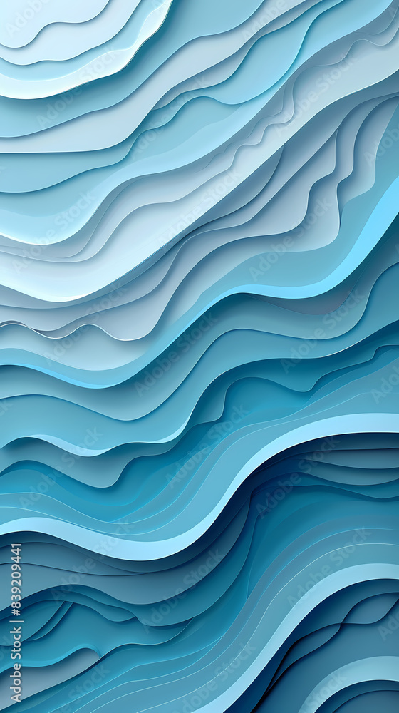Obraz premium Abstract light blue waves paper art background vector image