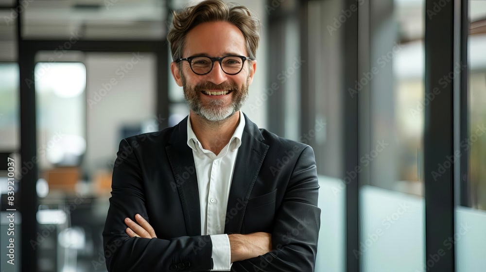 portrait of a smiling businessman with arms folded in modern office confident and successful professional