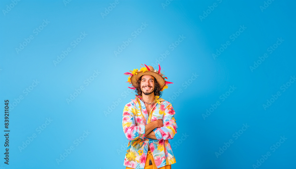 Smiling man wearing typical June festival costumes. Happy man in folk costumes. Smiling man wearing typical June festival costumes. Happy man in folk costumes.