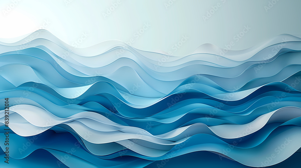 Fototapeta premium Abstract light blue waves paper art background vector image