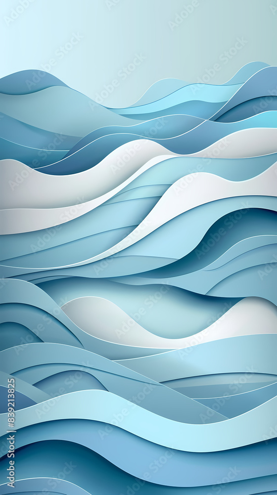 Fototapeta premium Abstract light blue waves paper art background vector image