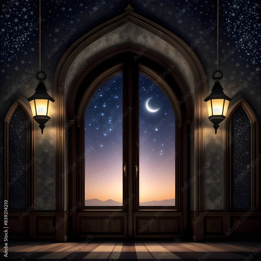 a islam mosque with stars and crescent moon a islam mosque with stars and crescent moon