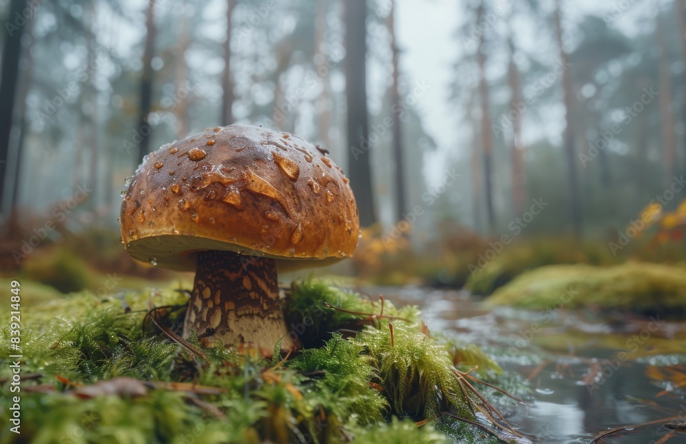 Large Red And White Mushroom Growing In A Forest Clearing Large Red And White Mushroom Growing In A Forest Clearing