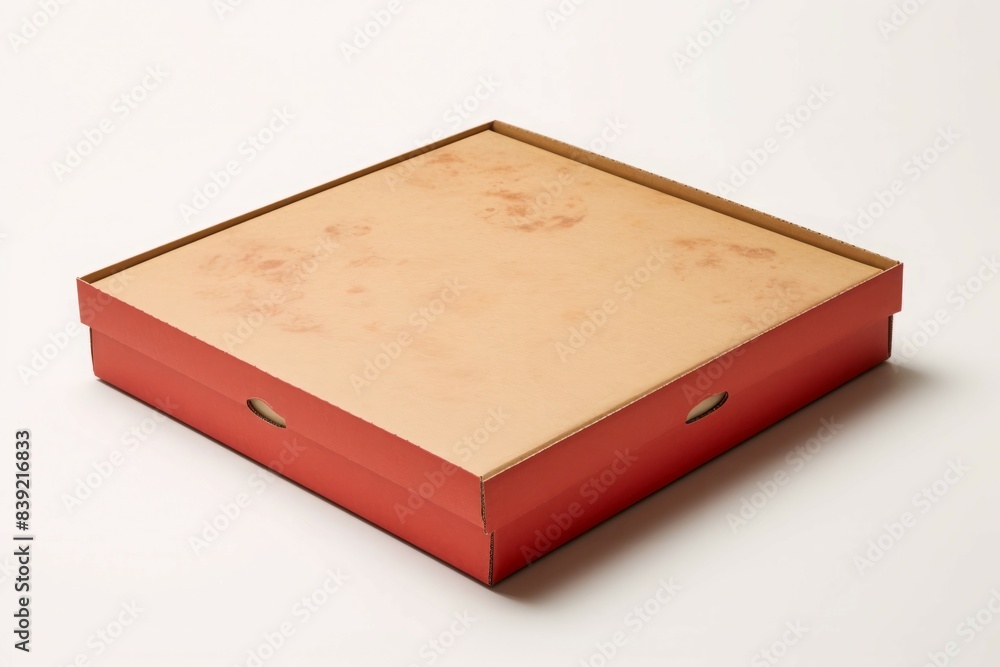 Clean, closed empty pizza box with grease marks isolated on a white background Clean, closed empty pizza box with grease marks isolated on a white background