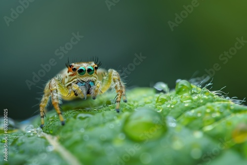 Wallpaper Mural Green Jumping Spider On Dew-Covered Leaf Torontodigital.ca