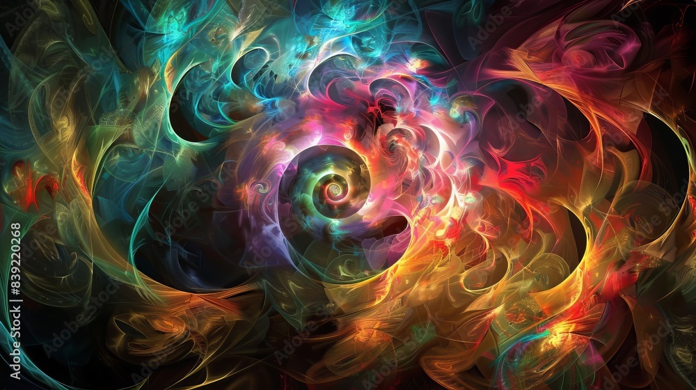 swirling fractal patterns in vibrant colors on black background abstract digital art swirling fractal patterns in vibrant colors on black background abstract digital art