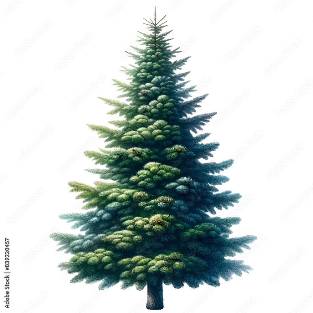 Fototapeta premium Cute green christmas tree clip art with decorations on transparent background